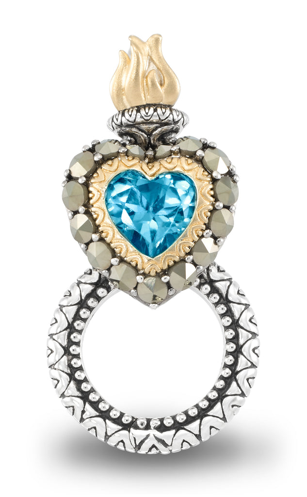 Flaming Heart Gemstone Click Charm Blue Topaz Marcasite Barbara Bixby