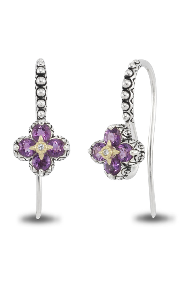 Signature Flower Shepherds Hook Earrings Diamond Amethyst Barbara Bixby