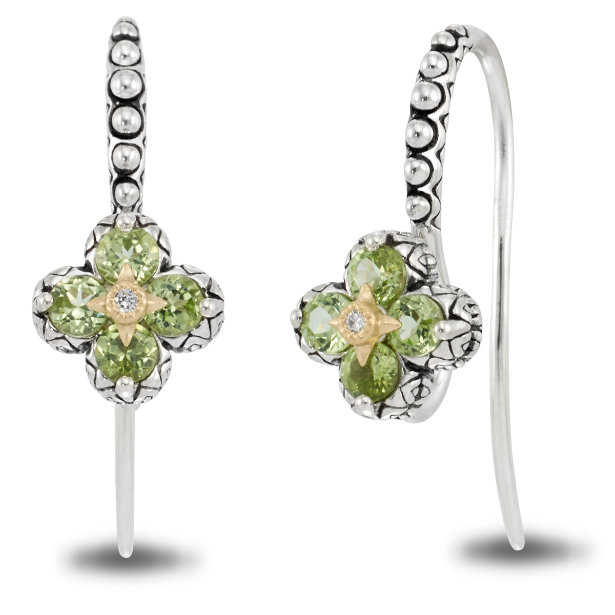 Signature Flower Shepherds Hook Earrings – Diamond & Peridot– Barbara Bixby