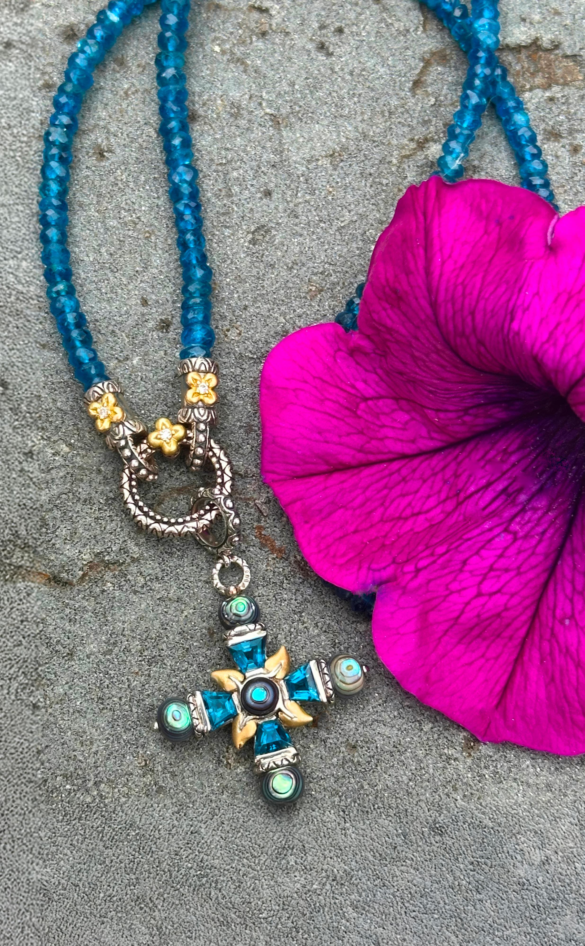 Ethereal Cross Charm – Blue Topaz & Abalone– Barbara Bixby