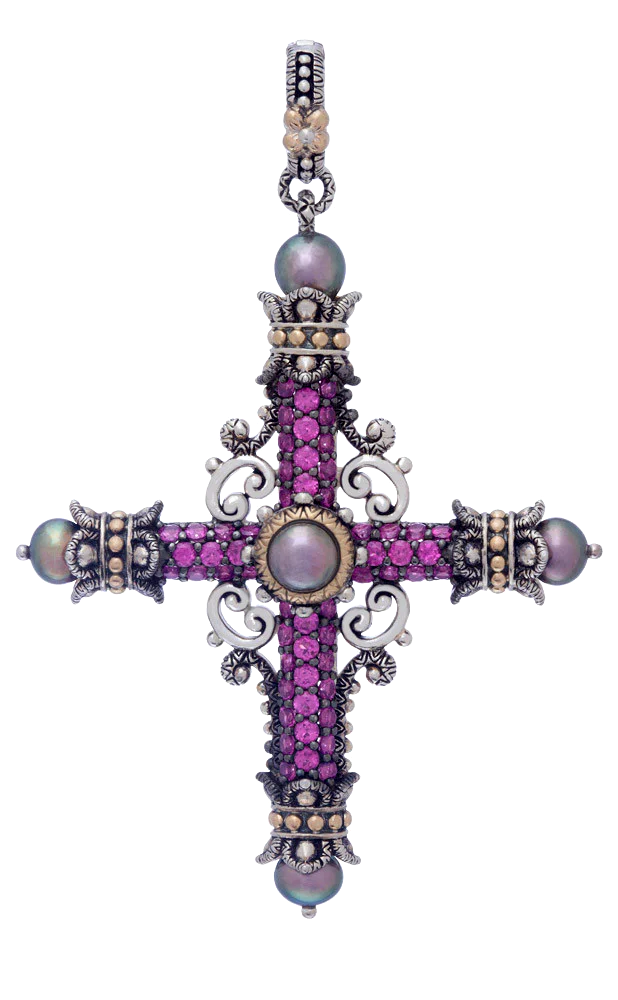 Amazing Grace Cross – Rhodolite & Black Pearls– Barbara Bixby