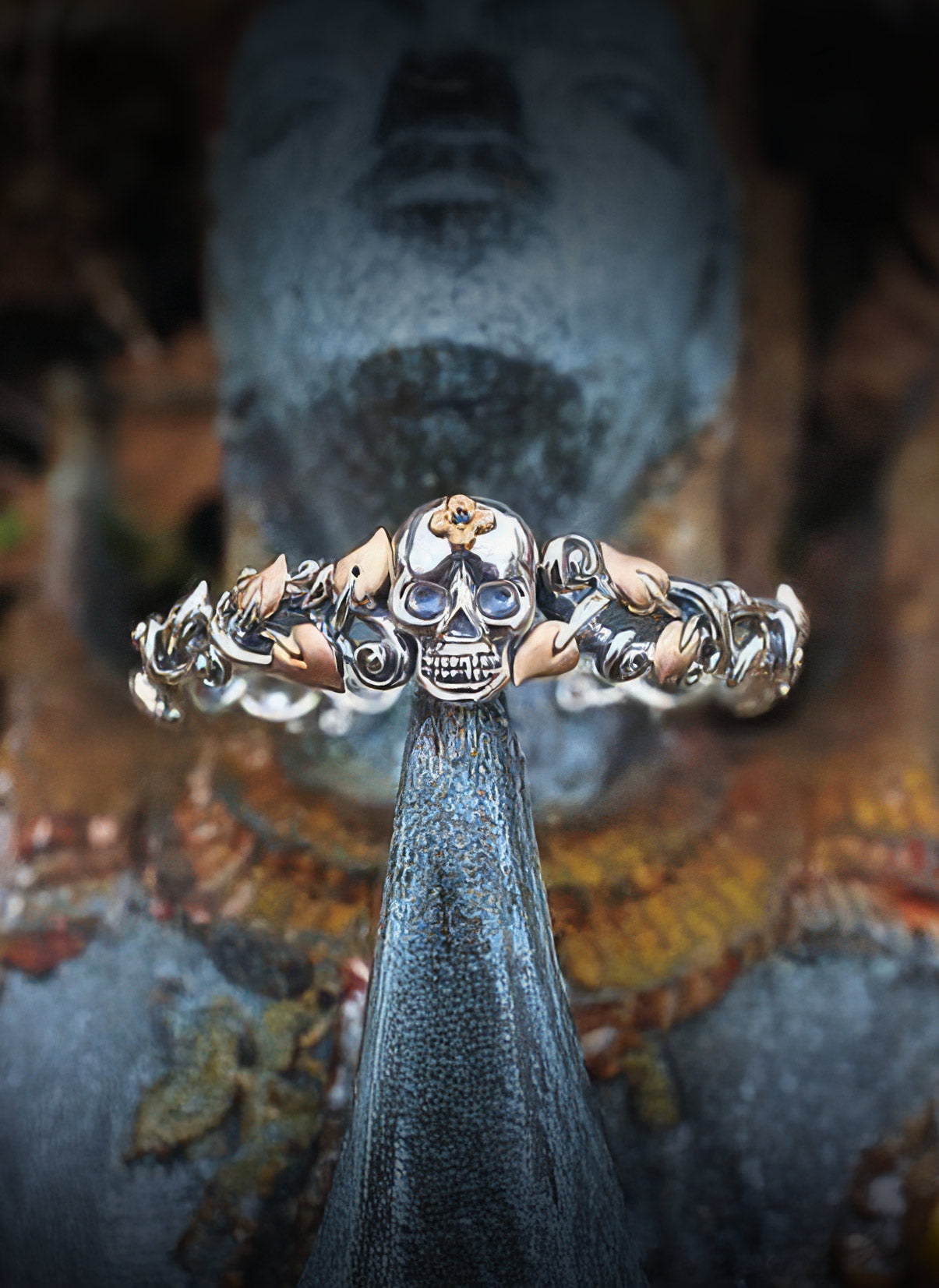 Roses Never Die Skull Bangle – Black Sapphire– Barbara Bixby