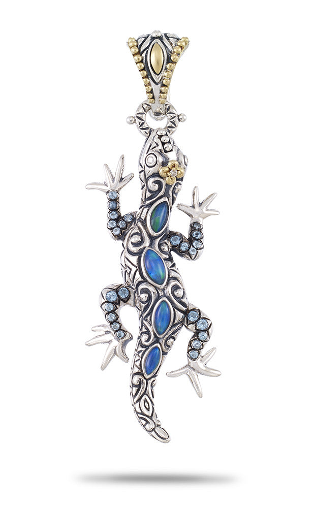 Gecko Pendant – Diamond, Opal & Blue Topaz– Barbara Bixby