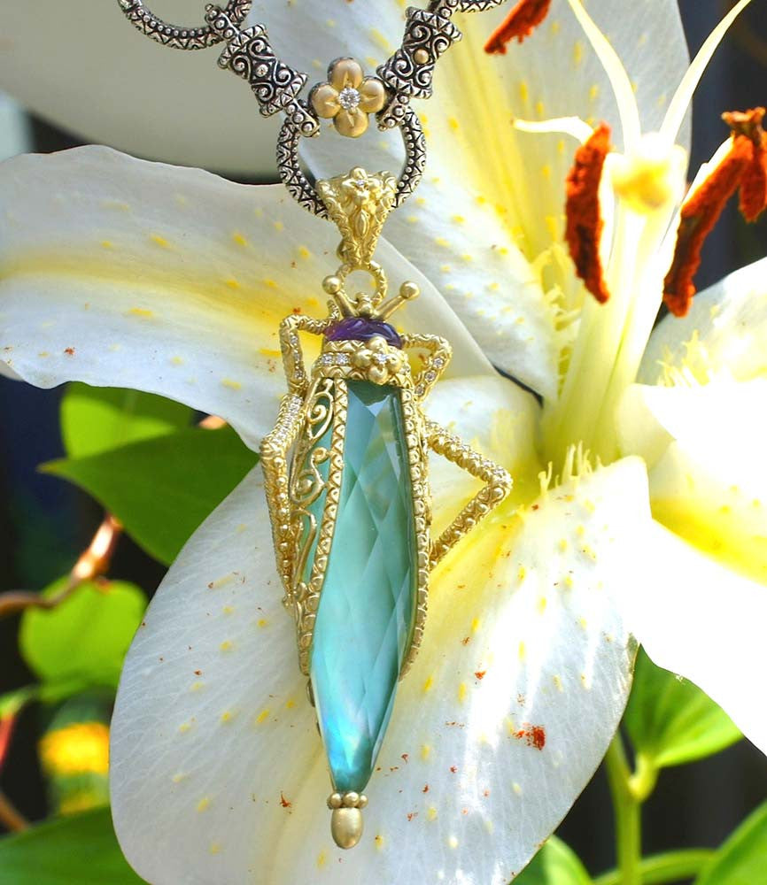 Grasshopper Pendant – Diamond & Carved Amethyst– Barbara Bixby