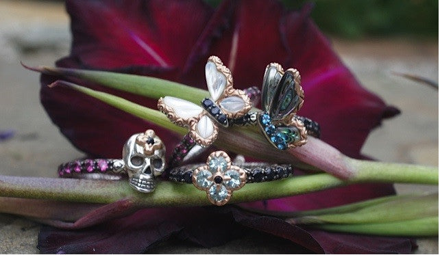 Roses Never Die Skull Ring Black Sapphire Pink Garnet Size 7