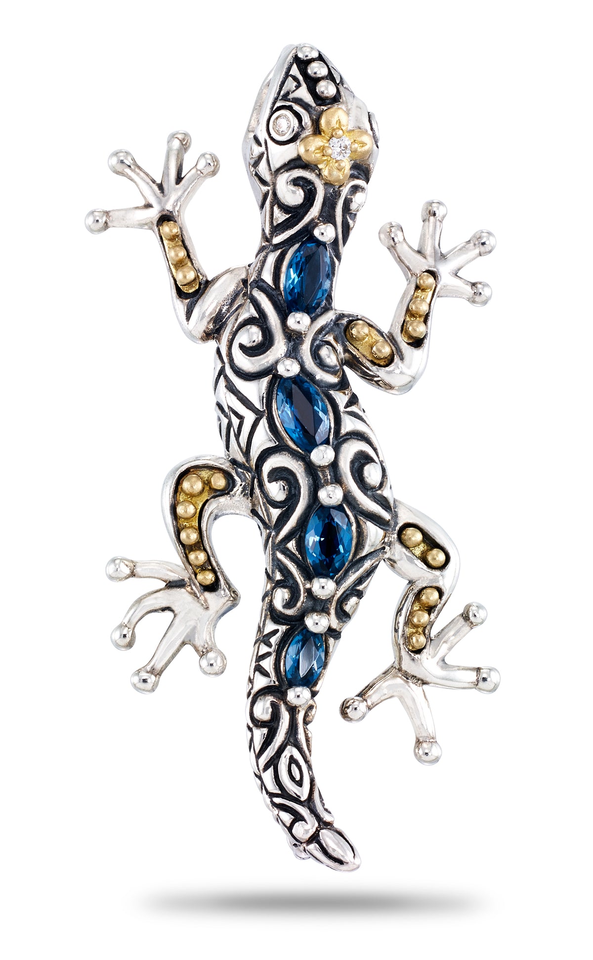 Gecko Station Pendant - Diamond & London Blue Topaz– Barbara Bixby